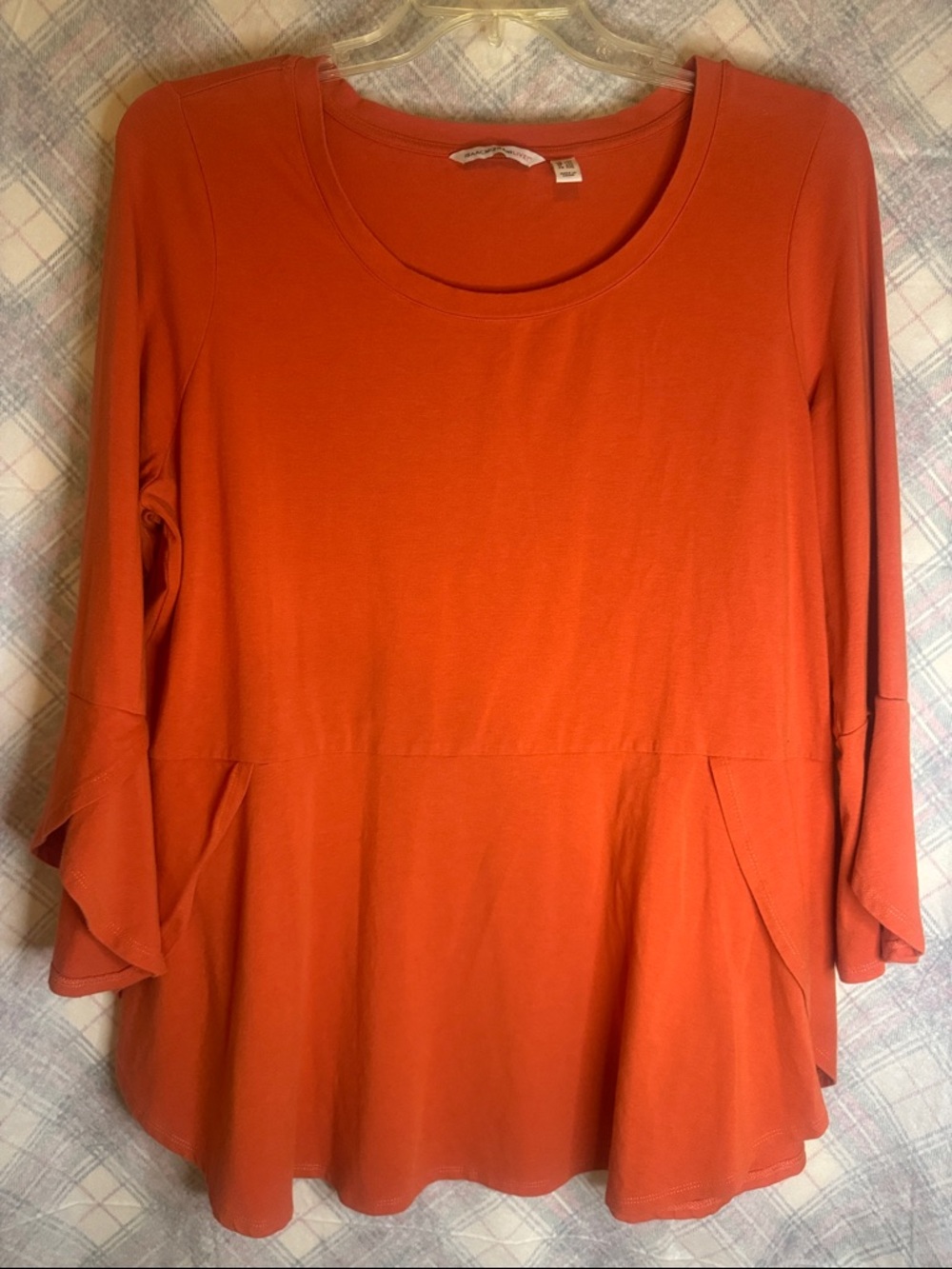 Isaac Mizrahi Bright Orange Ruffle-Hem Long Sleeve Top